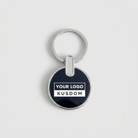 Obsidian Round Metal Keychain