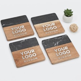 Luxury Black Stone and Wooden Coaster Set