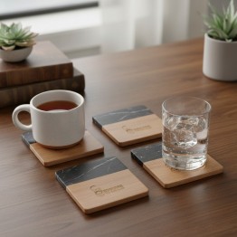Luxury Black Stone and Wooden Coaster Set
