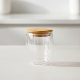 Double-Layer Glass Insulated Cup (Natural Bamboo Lid)