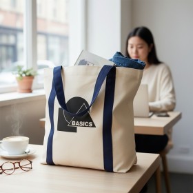 時尚條紋棉布手提袋