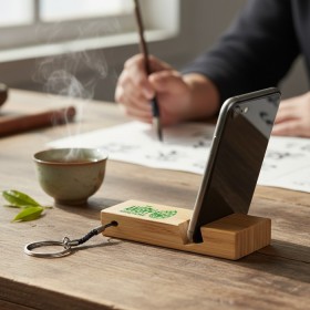Eco-friendly Bamboo Phone Stand Keychain